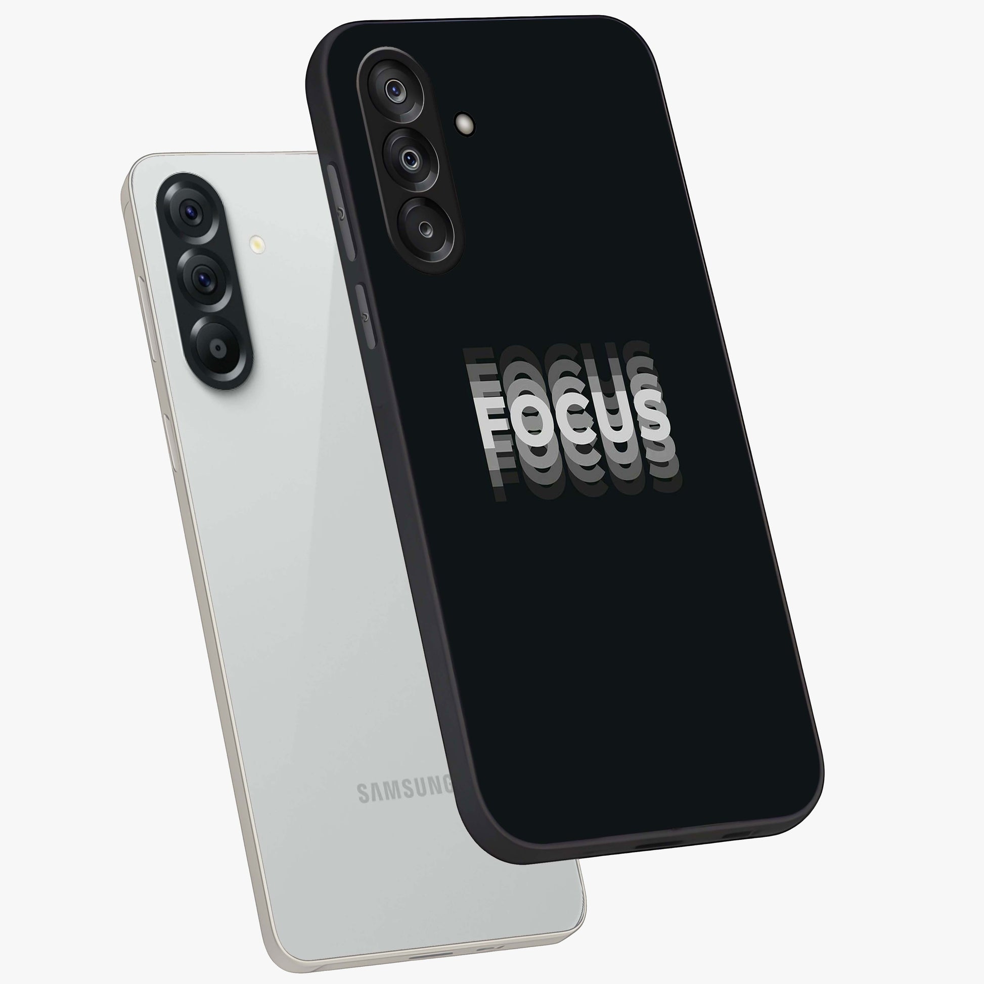 Focus Mode On Glass Case displayed in angled mockup highlighting clean minimal text artwork with modern aesthetic style.