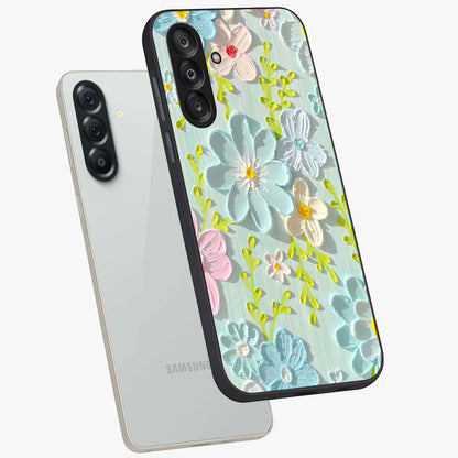 Frosted Petal Garden Glass Case displayed in angled mockup highlighting delicate flower petal design with calm garden aesthetic.
