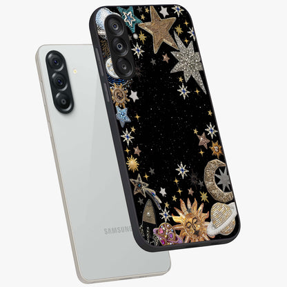Galactic Jewel Stars Glass Case displayed in angled mockup highlighting shining celestial star design with cosmic aesthetic style.
