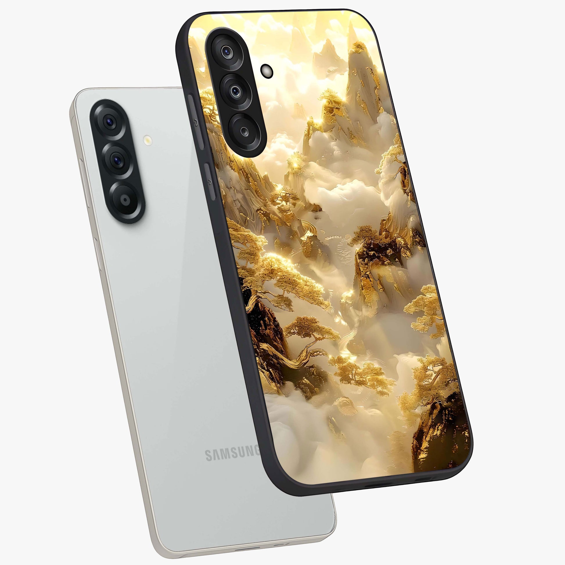 Gates Of Illumination Glass Case displayed in angled mockup highlighting radiant portal inspired design with fantasy aesthetic.