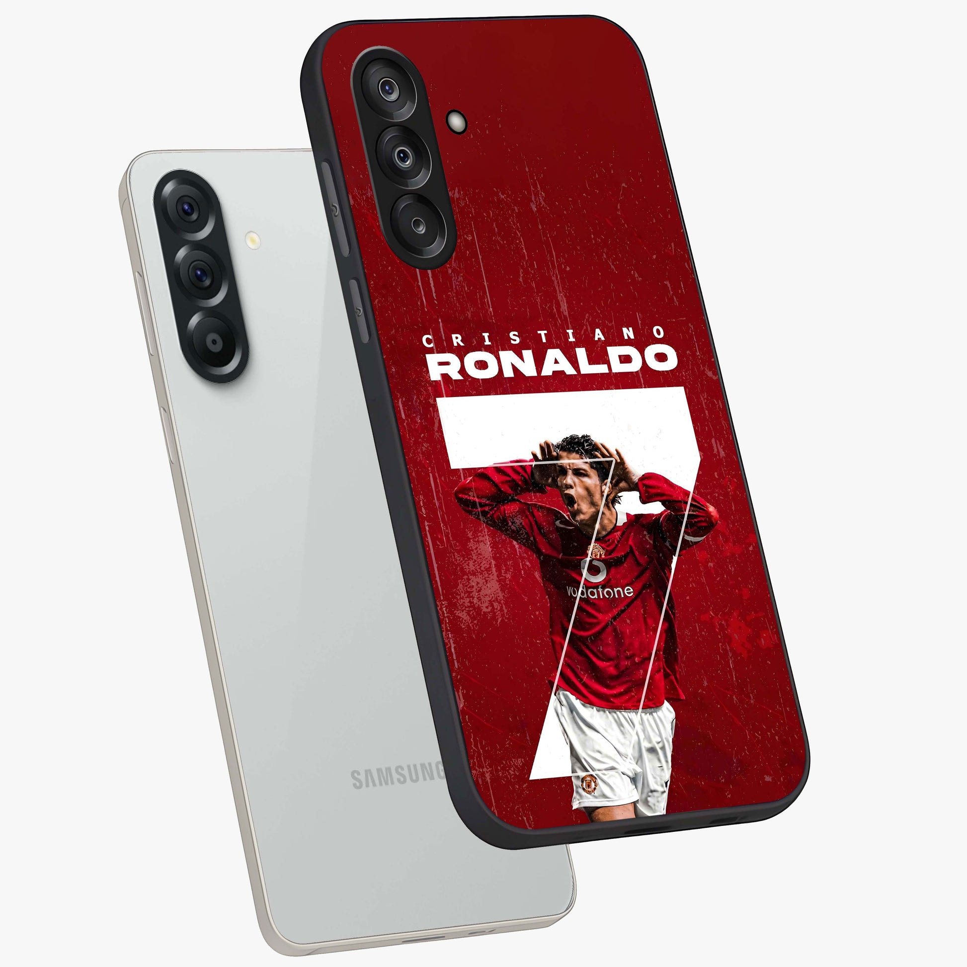 Goal Celebration Legacy Glass Case displayed in angled mockup highlighting energetic sports celebration design with bold athletic theme.