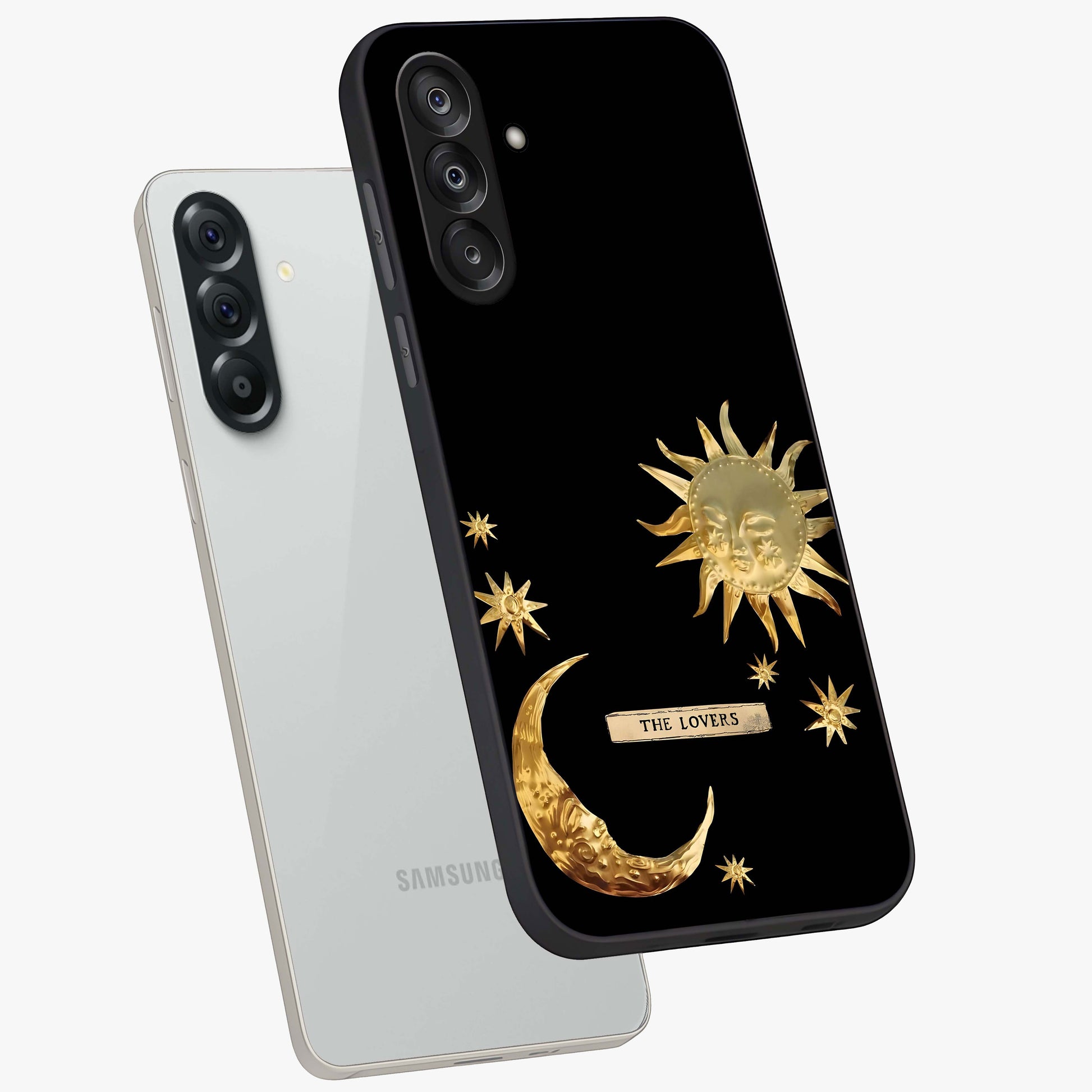 Gold Sun Blush Glass Case displayed in angled mockup highlighting radiant sun design with warm golden aesthetic.