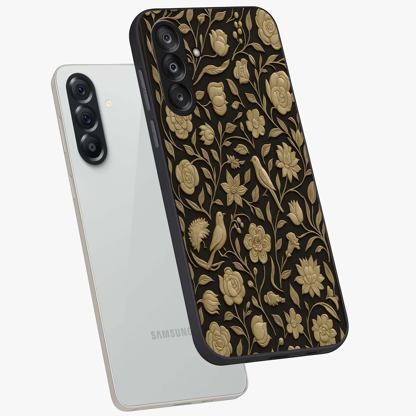 Golden Evil Eye Mandala Glass Case displayed in angled mockup highlighting protective evil eye symbol with golden mandala design.