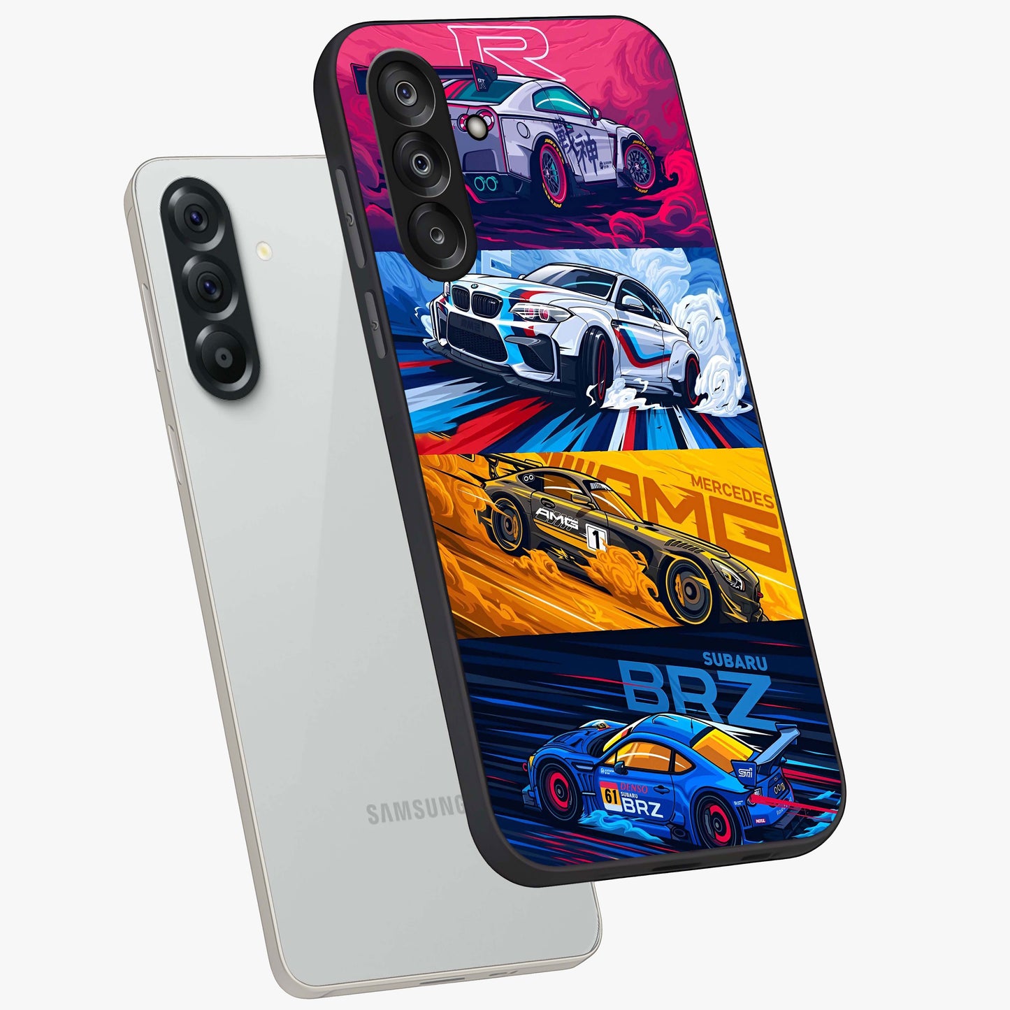 JDM Sports Car Glass Case displayed in angled mockup highlighting sleek Japanese racing car design with automotive aesthetic.