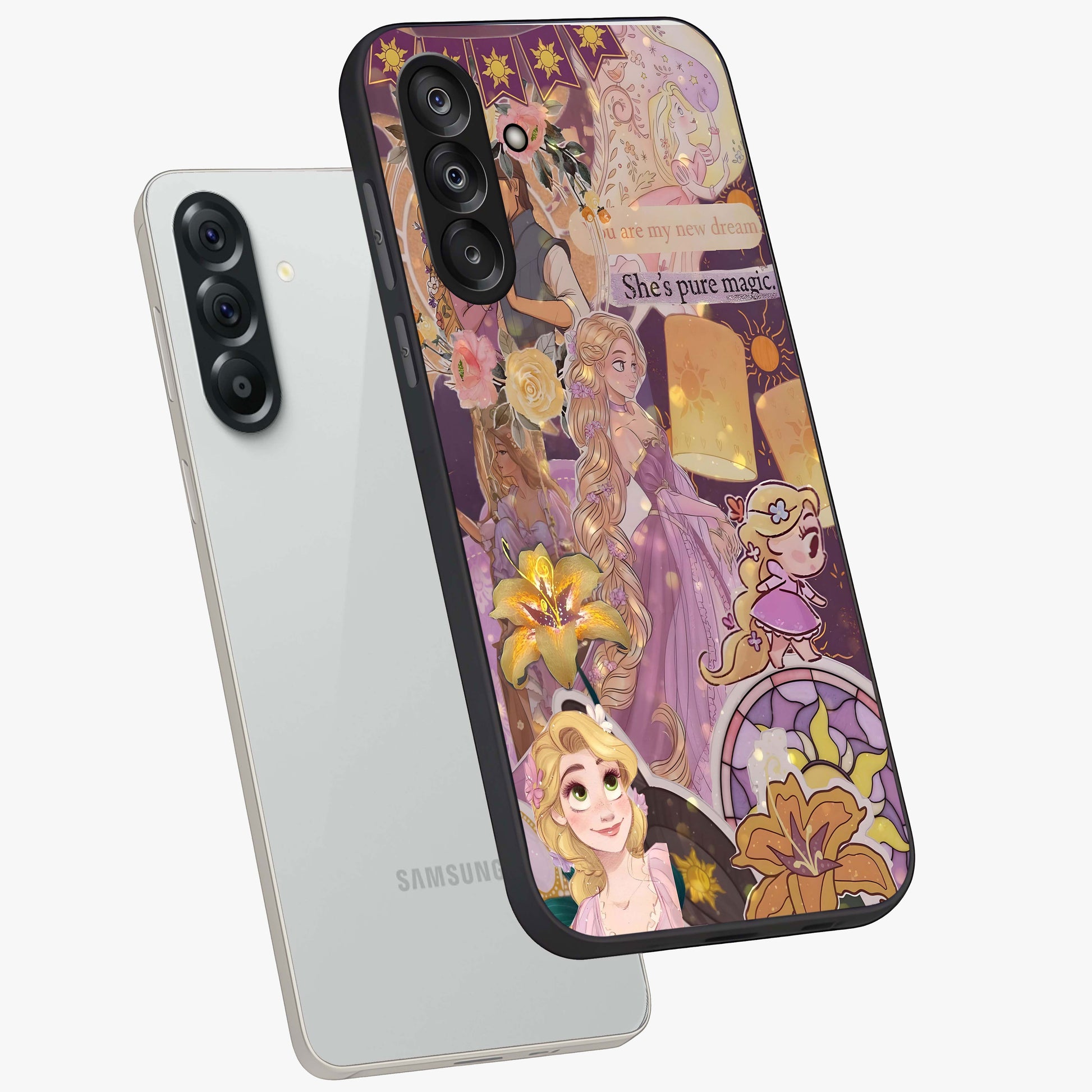 Magical Tangled Dream Glass Case displayed in angled mockup highlighting whimsical fantasy design with magical aesthetic.