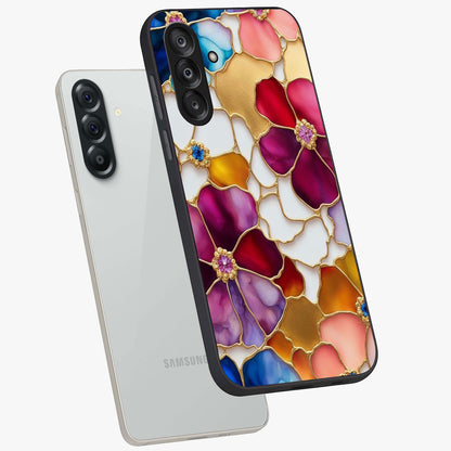Marble Flower Pattern Glass Case displayed in angled mockup highlighting elegant marble floral design with modern aesthetic.