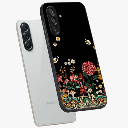 Midnight Bloom Pattern Glass Case displayed in angled mockup highlighting elegant flower design with midnight aesthetic style.