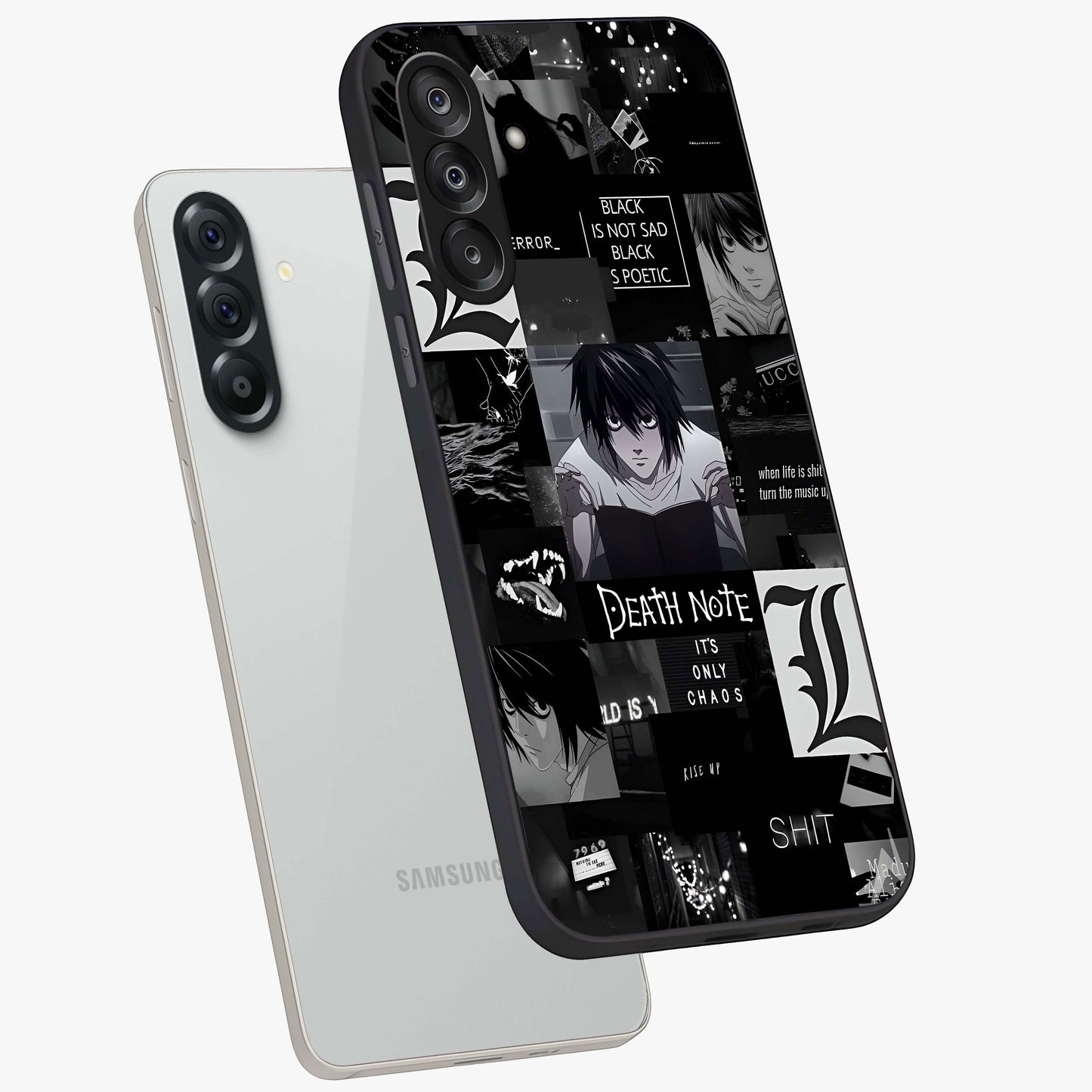 Midnight Chaos Mind Glass Case displayed in angled mockup highlighting chaotic artistic design with dramatic midnight aesthetic.