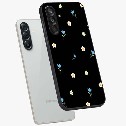 Minimal Petal Whispers Glass Case displayed in angled mockup highlighting delicate petal design with clean minimal aesthetic.