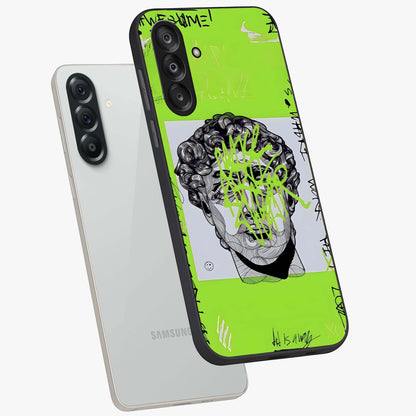 Neo Graffiti Rebellion Glass Case displayed in angled mockup highlighting urban street art design with rebellious aesthetic.