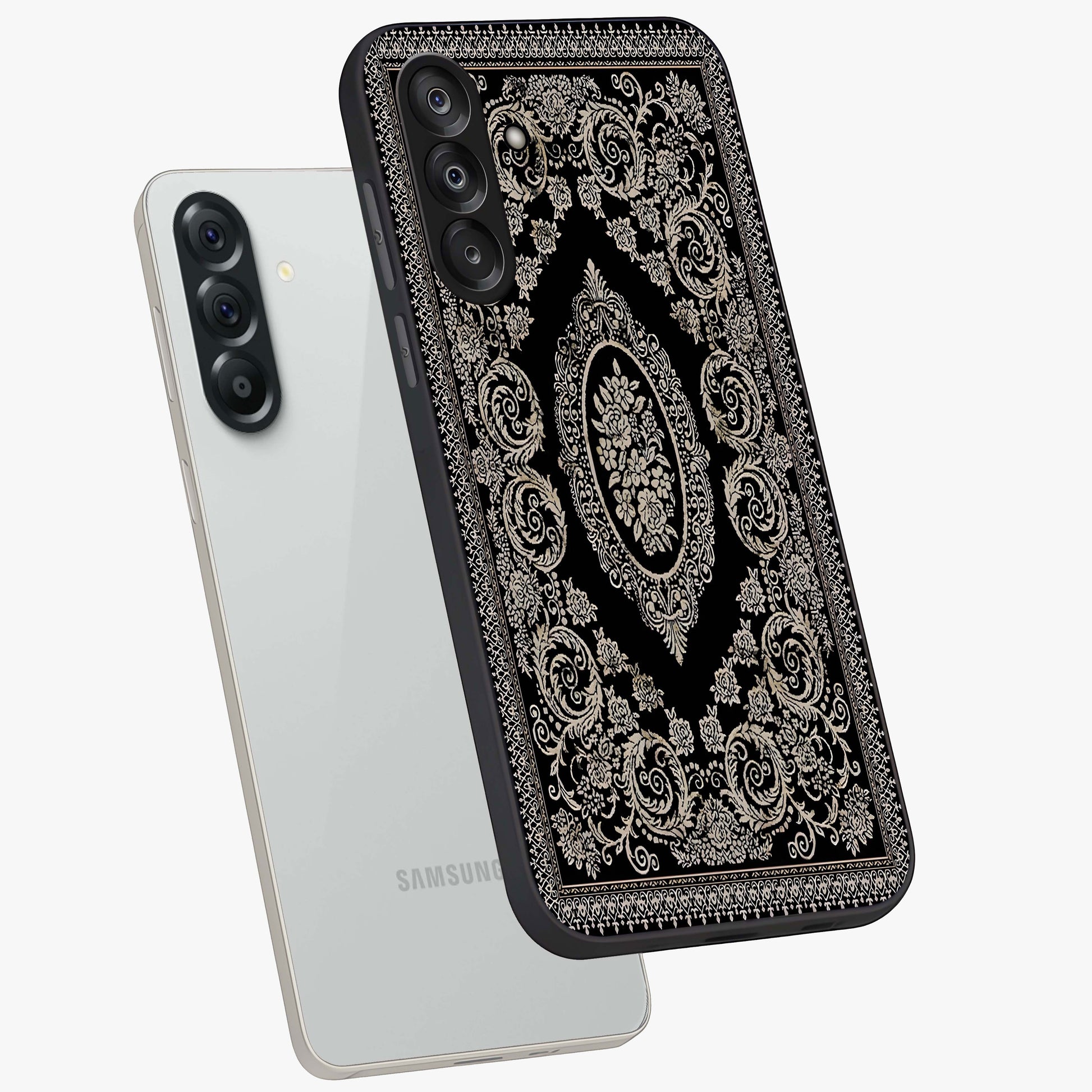 Noir Bloom Elegance Glass Case displayed in angled mockup highlighting refined flower design with stylish noir aesthetic.