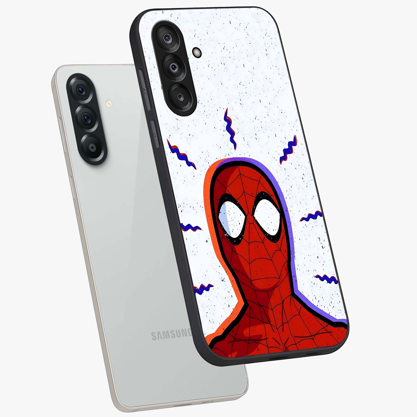 Omg Spiderman Glass Case displayed in angled mockup highlighting dynamic hero illustration with action comic aesthetic.