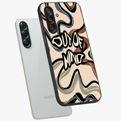 Out Of Mind Glass Case displayed in angled mockup highlighting bold statement design with modern artistic aesthetic.