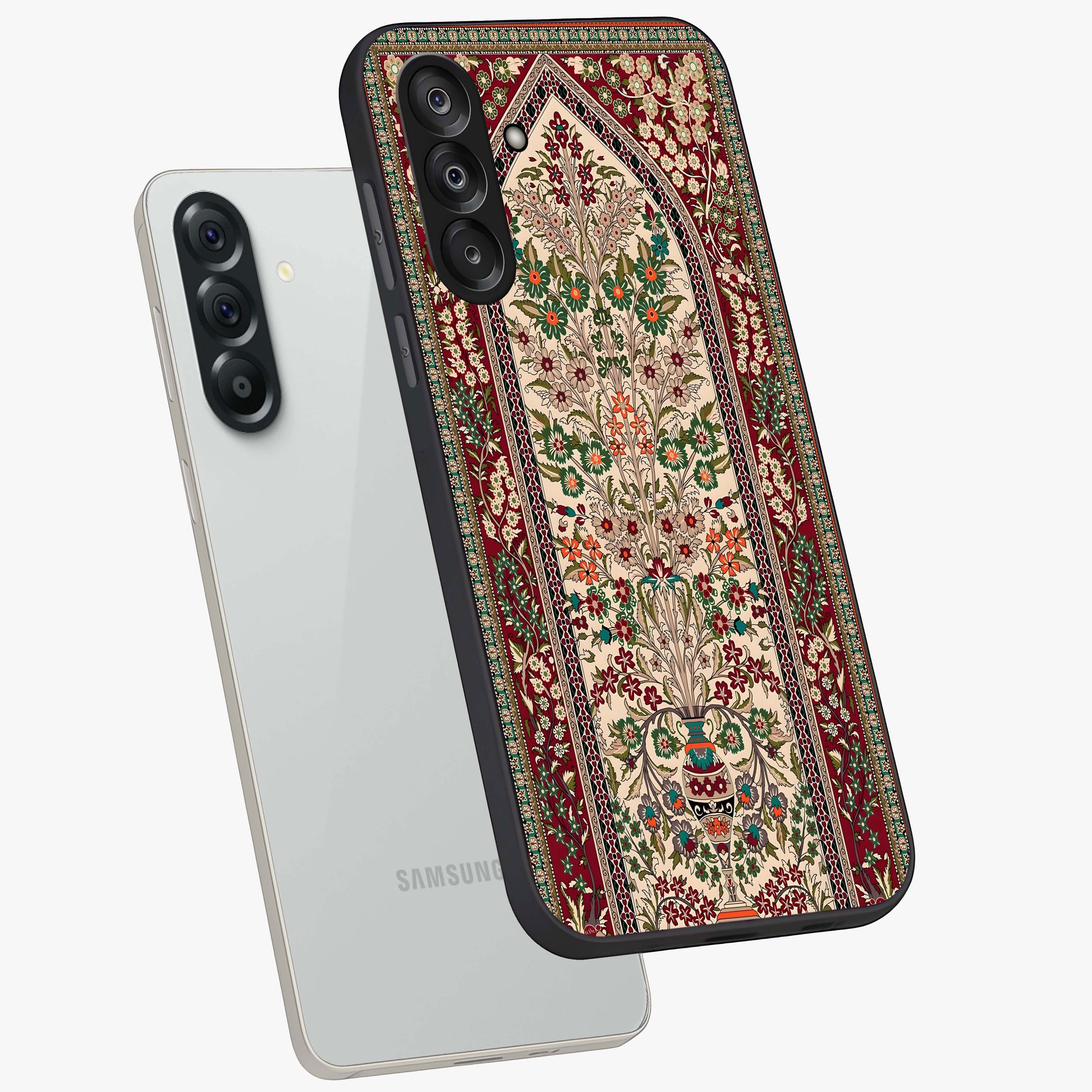 Persian Inspired Glass Case displayed in angled mockup highlighting intricate traditional design with elegant cultural aesthetic.