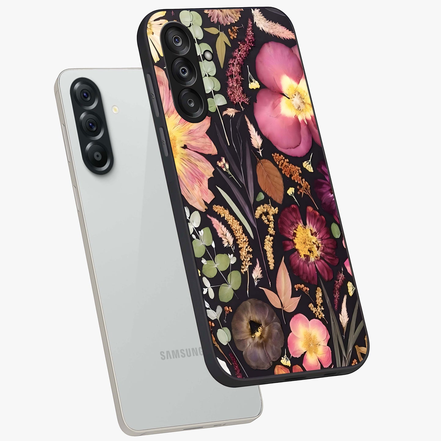 Petal Dream Tapestry Glass Case displayed in angled mockup highlighting decorative petal pattern with elegant botanical aesthetic.