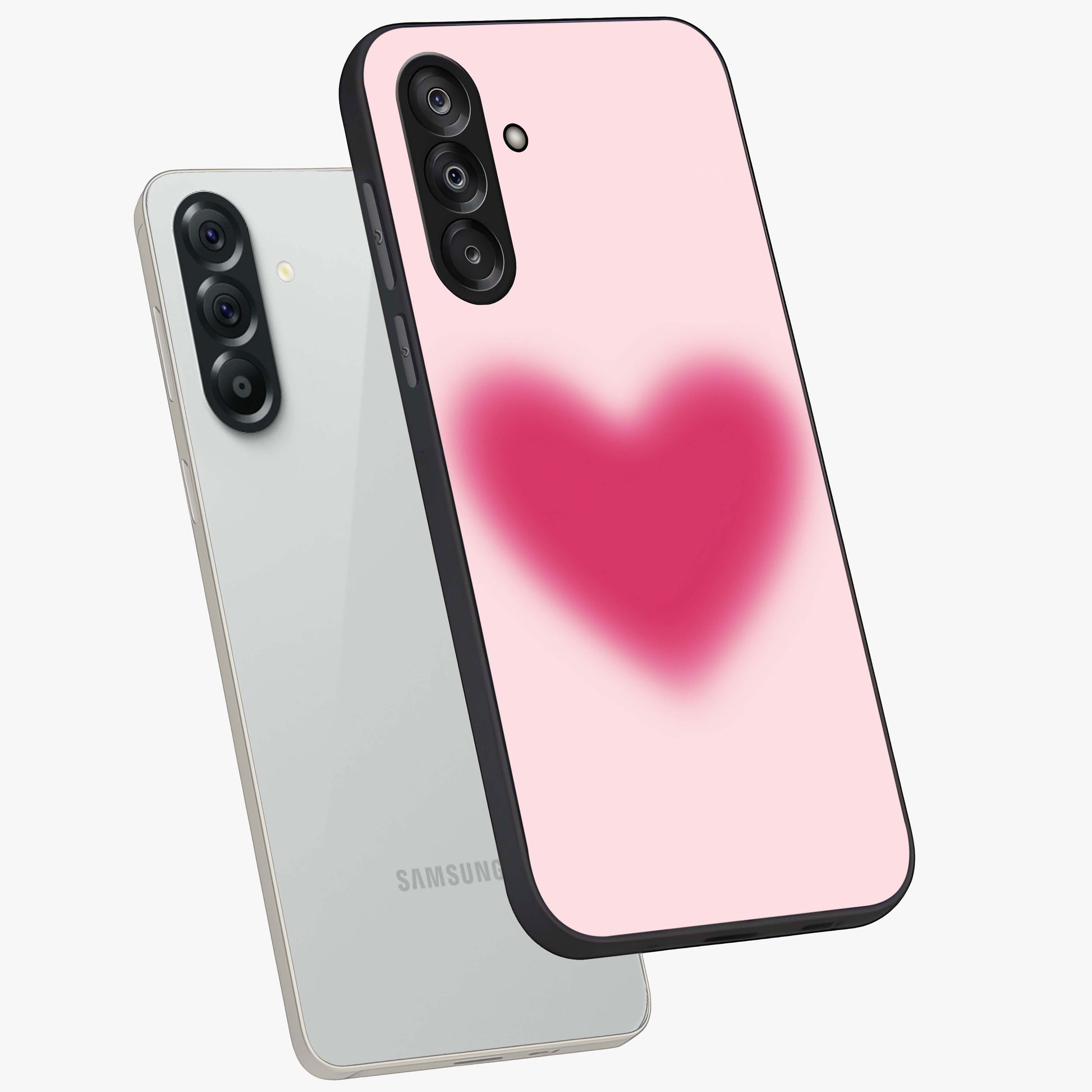 Pink Aura Heart Glass Case displayed in angled mockup highlighting vibrant pink heart design with dreamy aura aesthetic.