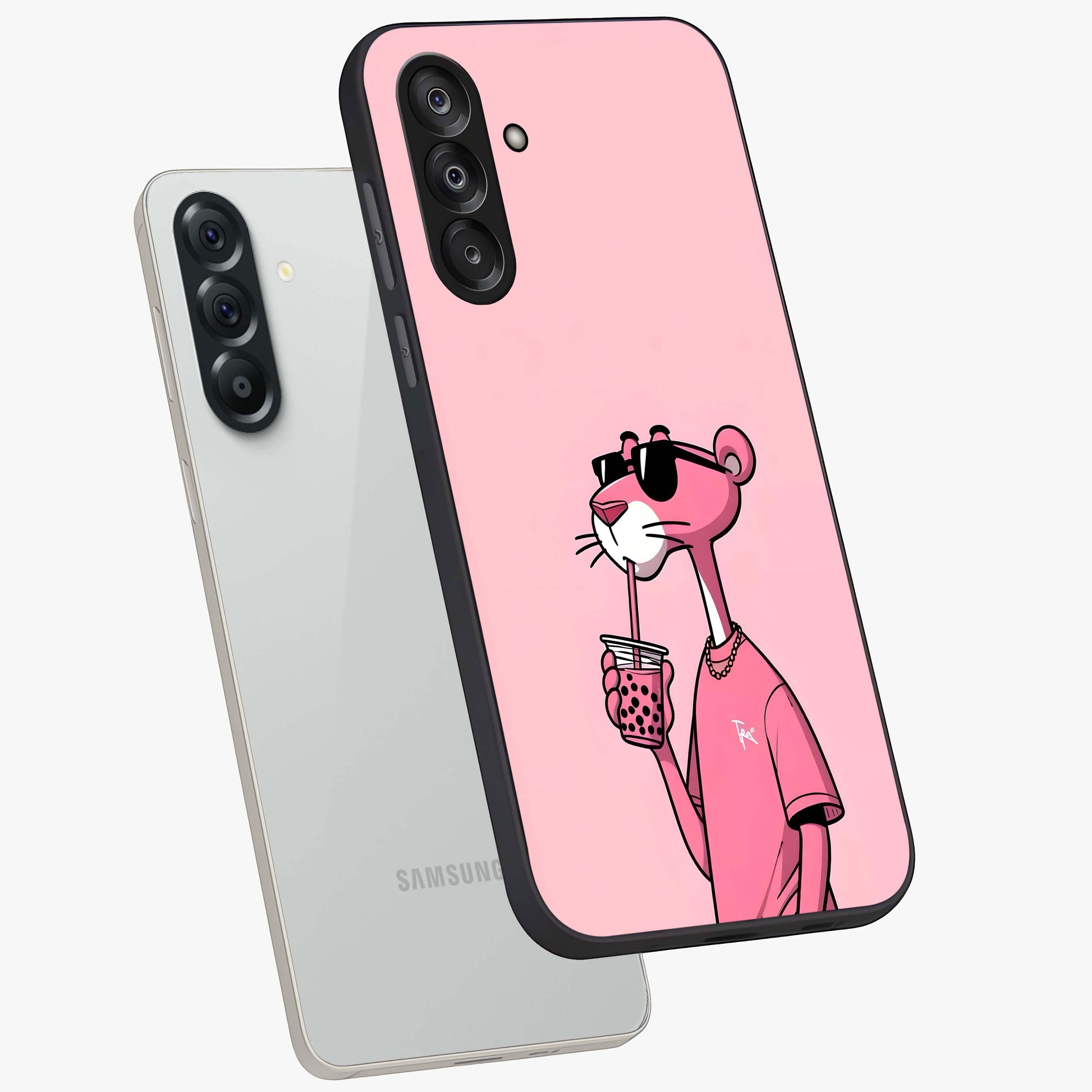 Pink Panther Glass Case displayed in angled mockup highlighting playful cartoon character design with vibrant pink aesthetic.