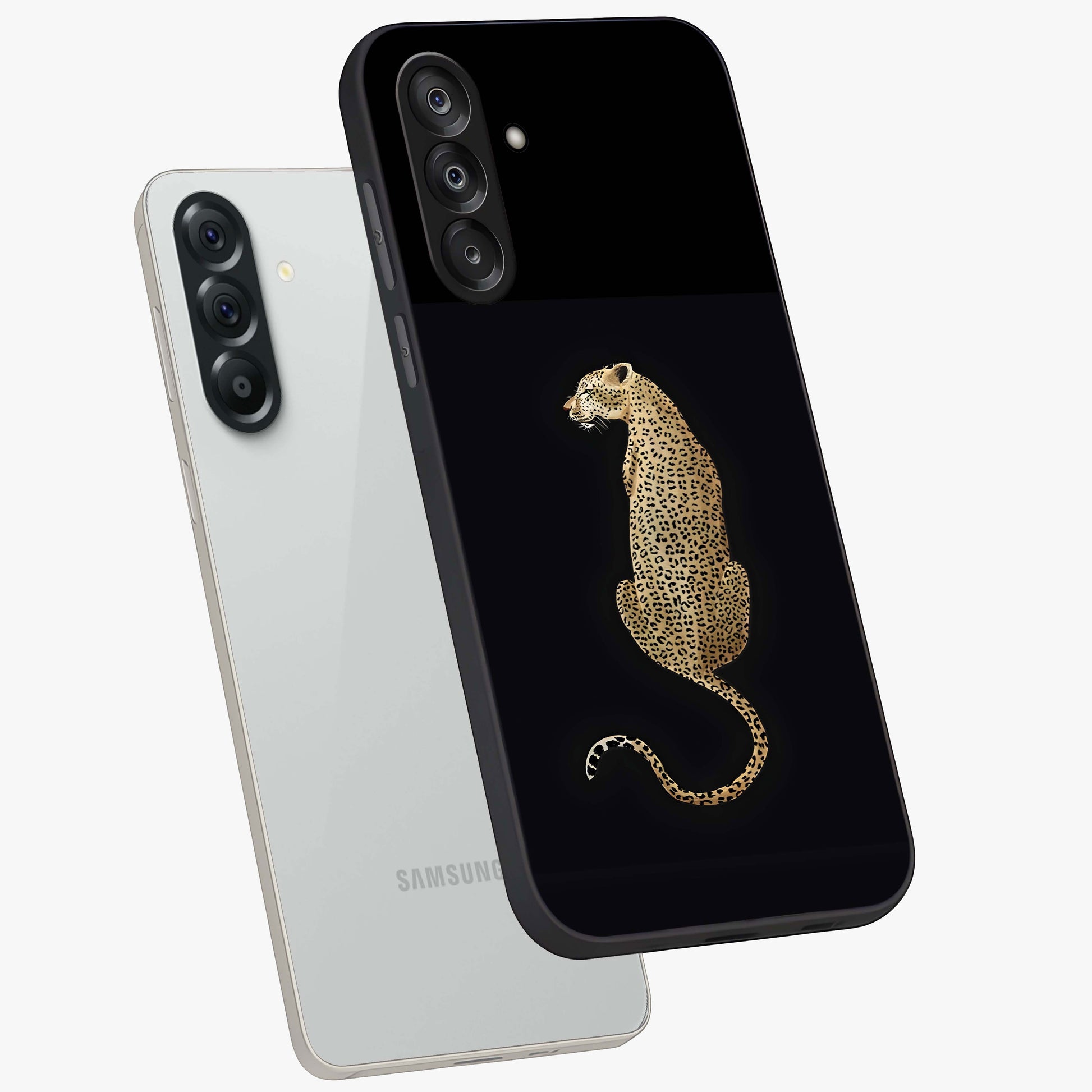 Regal Leopard Glass Case displayed in angled mockup highlighting powerful animal illustration with stylish wild aesthetic.