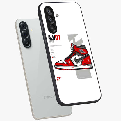 Retro Sneaker Blueprint Glass Case displayed in angled mockup highlighting detailed shoe design with sporty retro aesthetic.
