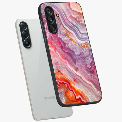Rose Quartz Marble Glass Case displayed in angled mockup highlighting elegant marble pattern with soft aesthetic style.