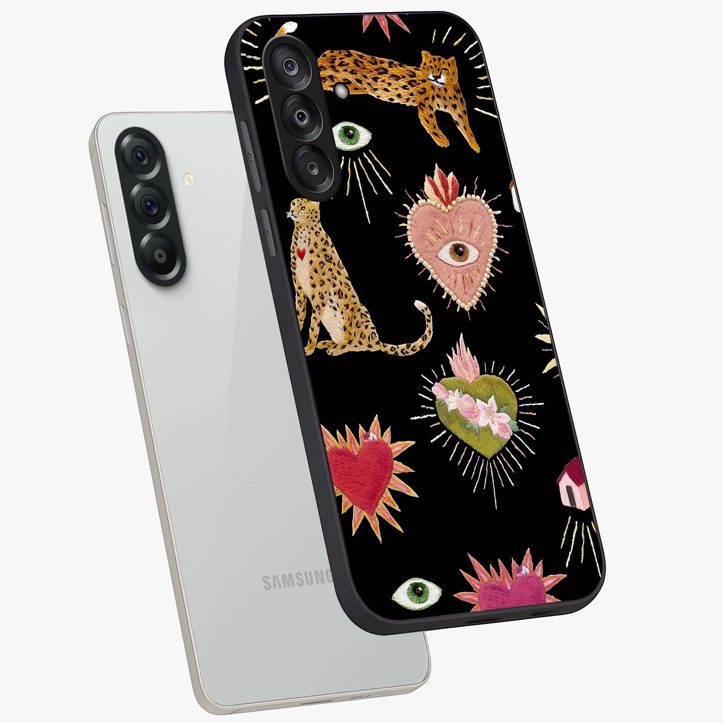 Sacred Jungle Heart Glass Case displayed in angled mockup highlighting lush tropical design with natural aesthetic style.