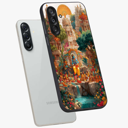 Sacred Sunlight Gods Glass Case displayed in angled mockup highlighting radiant spiritual design with celestial aesthetic.