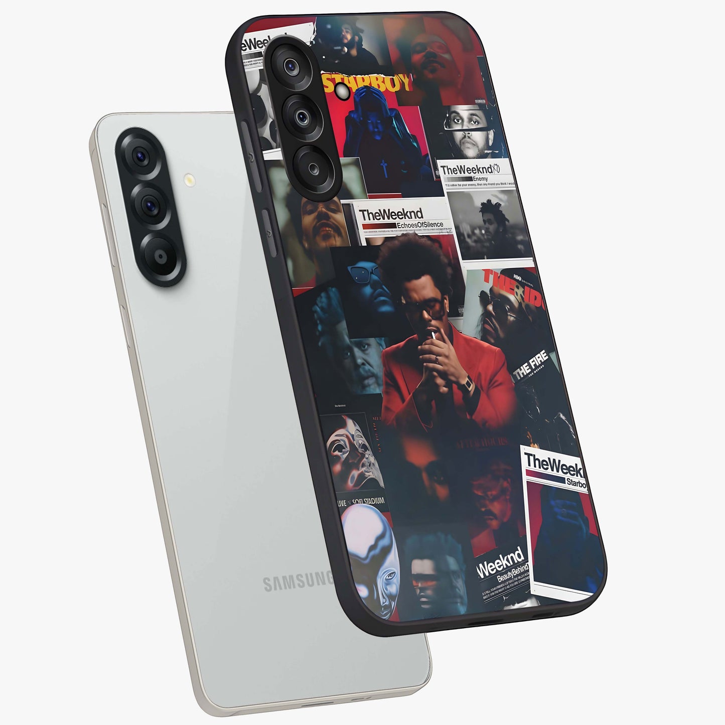 The Weeknd Glass Case displayed in angled mockup highlighting stylish pop culture inspired design with modern aesthetic.