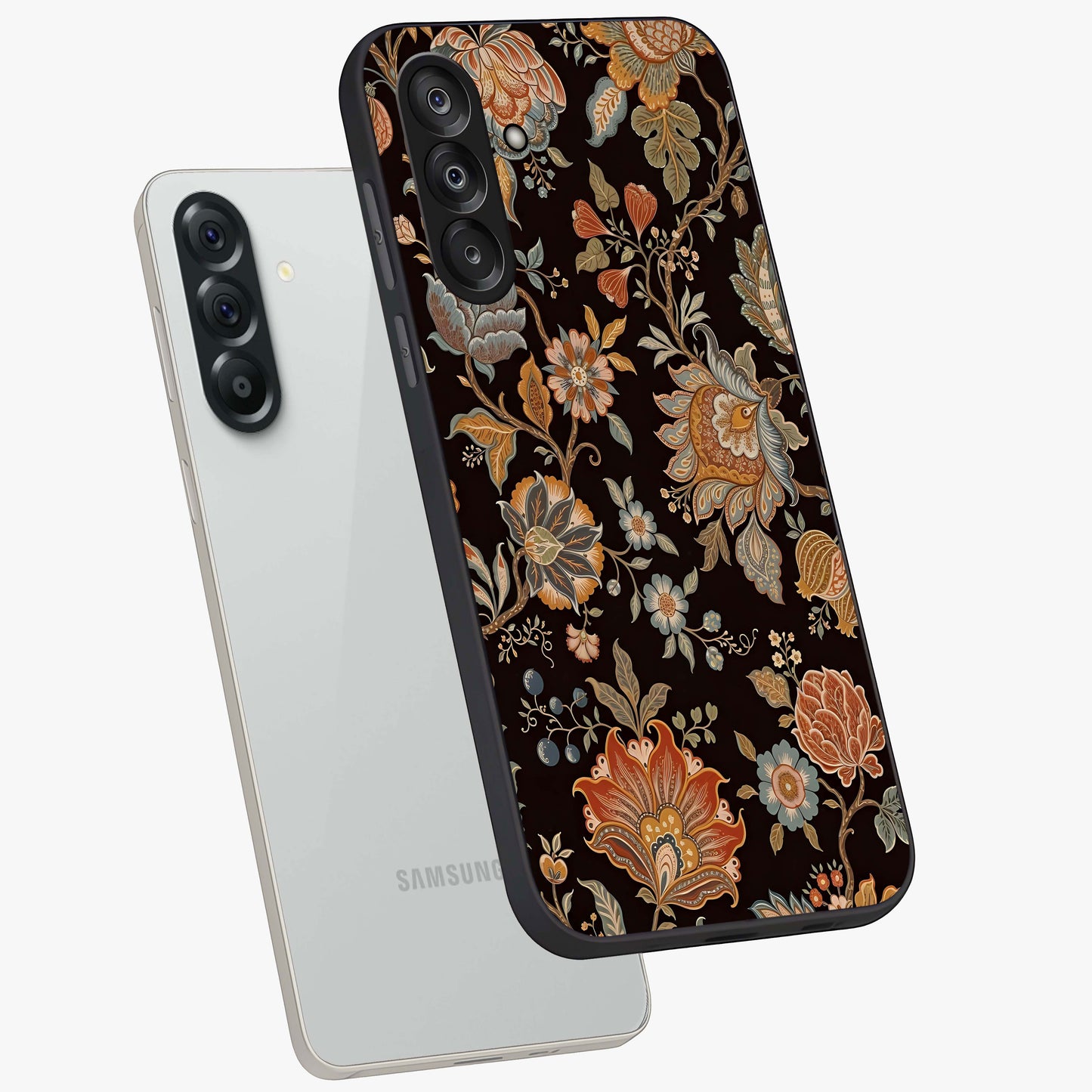 Vintage Floral Dream Glass Case displayed in angled mockup highlighting elegant vintage flower design with soft aesthetic style.