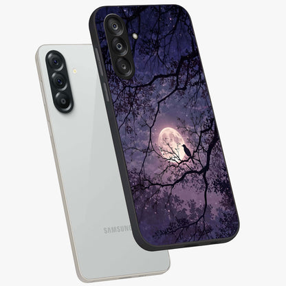 Whispering Moon Silence Glass Case displayed in angled mockup highlighting calm lunar design with dreamy night aesthetic.