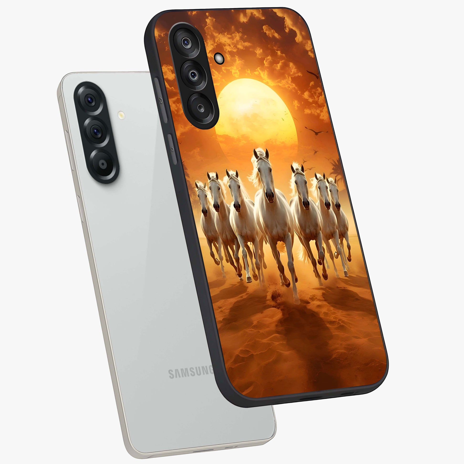 Wild Sunset Majesty Glass Case displayed in angled mockup highlighting vibrant sunset sky design with scenic aesthetic.