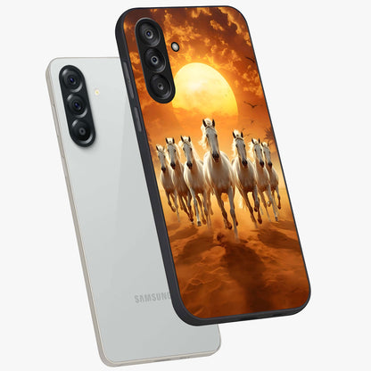 Wild Sunset Majesty Glass Case displayed in angled mockup highlighting vibrant sunset sky design with scenic aesthetic.