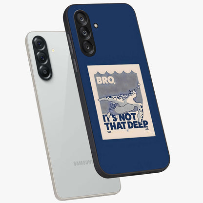 Worry Less Swim Glass Case displayed in angled mockup highlighting fun typography design with relaxed aesthetic style.