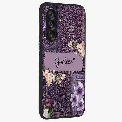 Antique Floral Whisper Custom Name Glass Case upright view showcasing delicate floral artwork with custom name feature.