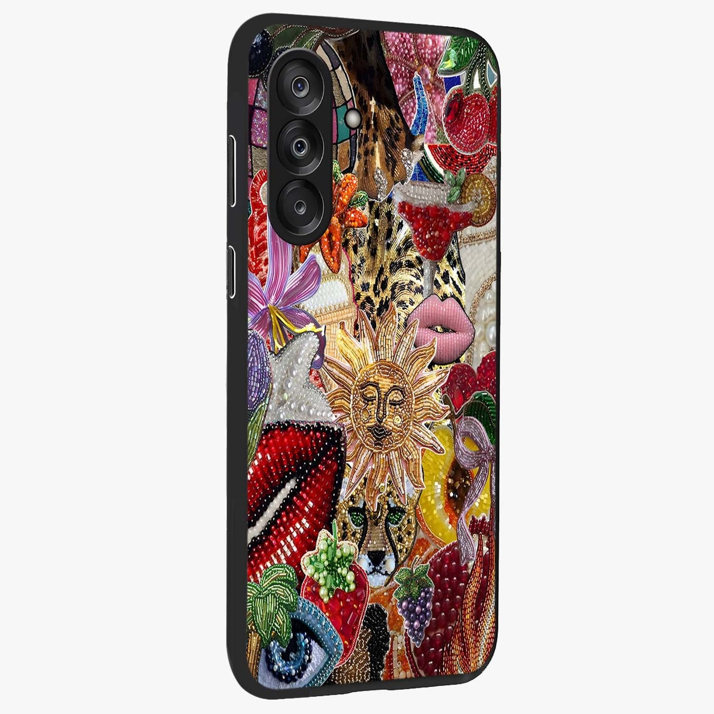Beaded Fashion Jungle Glass Case upright view showcasing tropical jungle aesthetic with decorative bead elements.