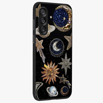 Celestial Gem Constellations Glass Case upright view showcasing cosmic constellation artwork with celestial aesthetic style.