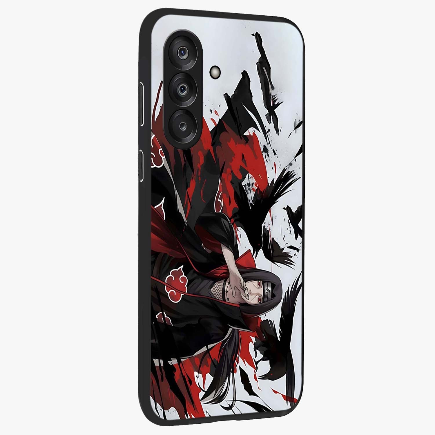 Crimson Crow Illusion Glass Case upright view showcasing striking crow illusion artwork with intense crimson theme.