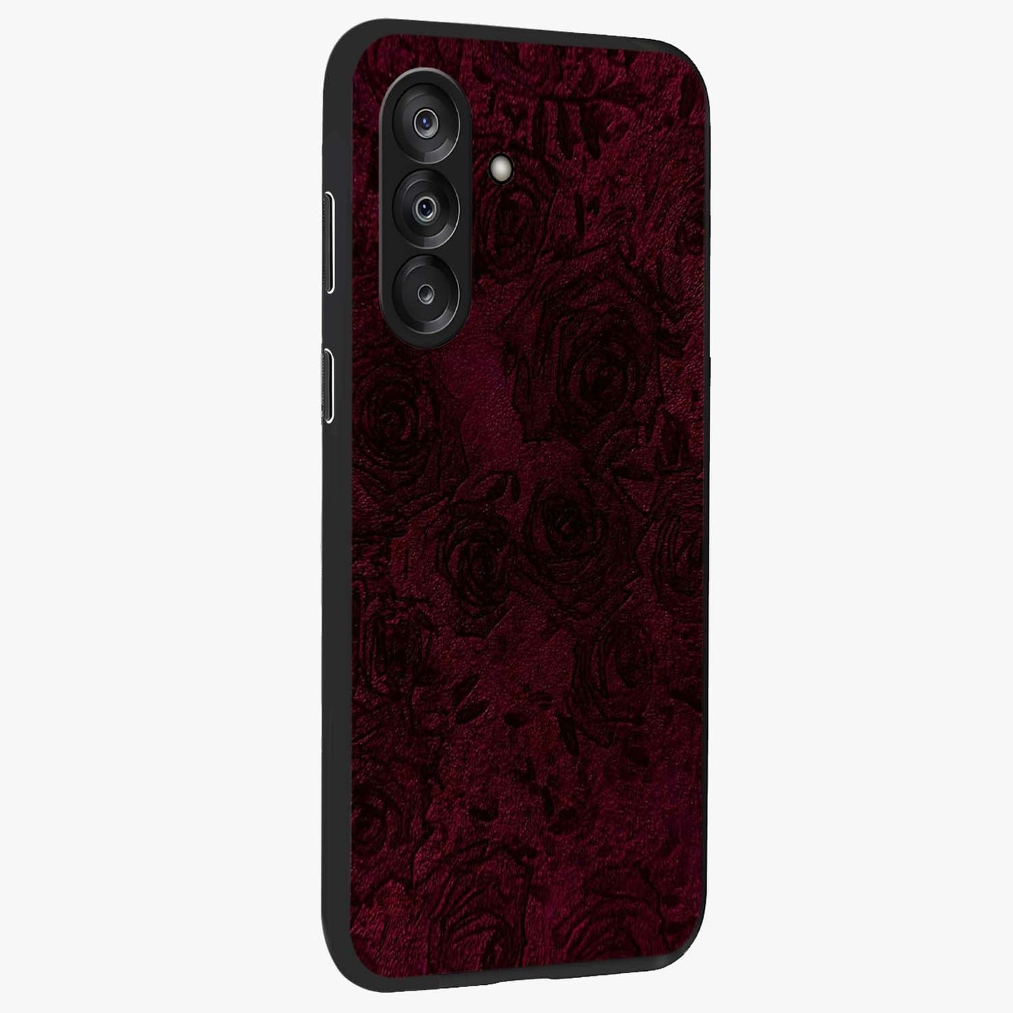 Crimson Fade Flow Glass Case upright view showcasing dynamic crimson flow artwork with stylish abstract theme.