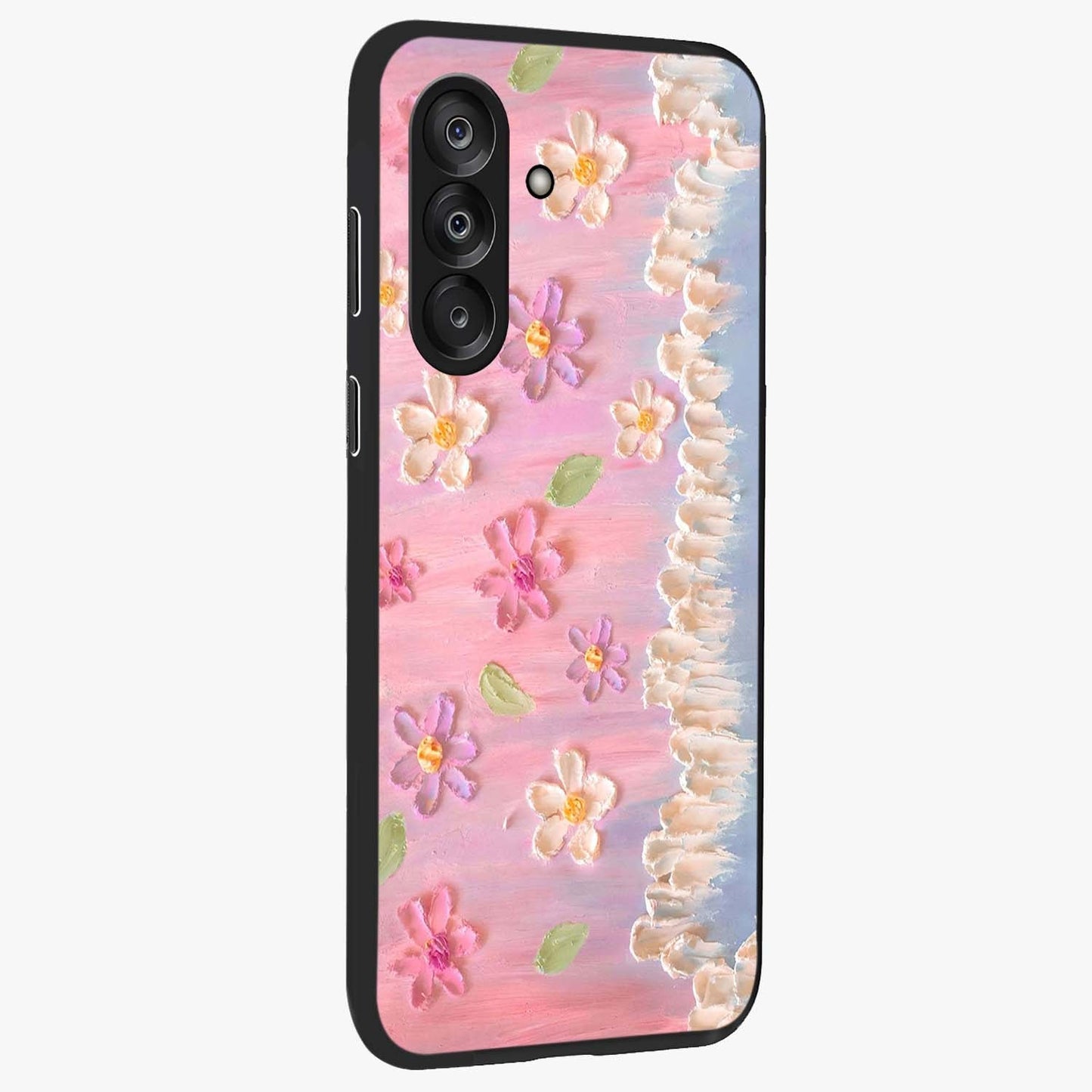 Dreamy Painted Garden Glass Case upright view showcasing vibrant floral garden artwork with artistic nature theme.