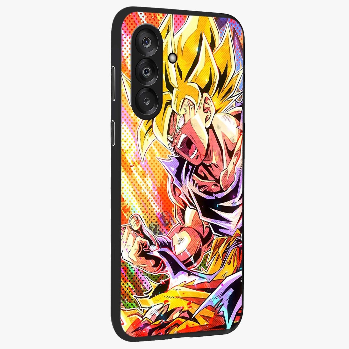 Firing Goku Glass Case upright view showcasing energetic anime artwork with bold warrior theme.