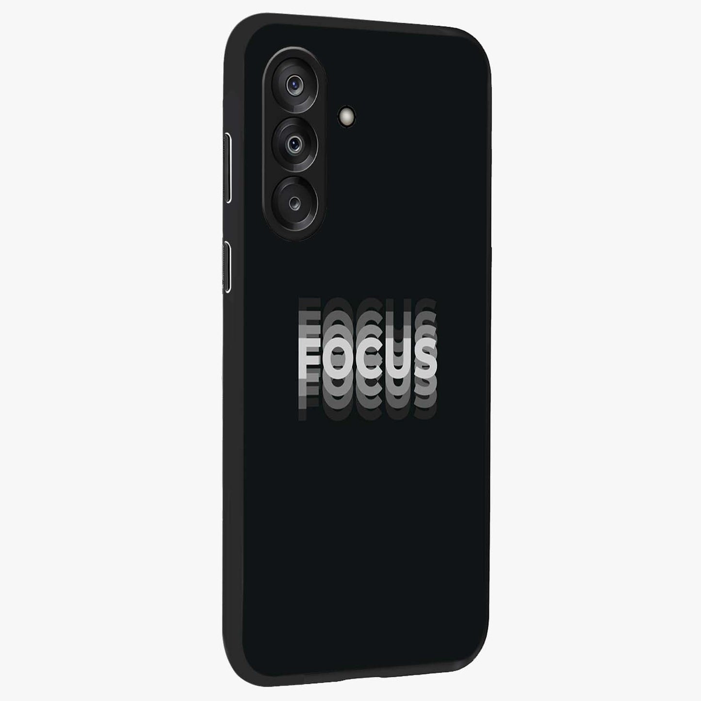 Focus Mode On Glass Case upright view showcasing strong typography statement with sleek motivational theme.