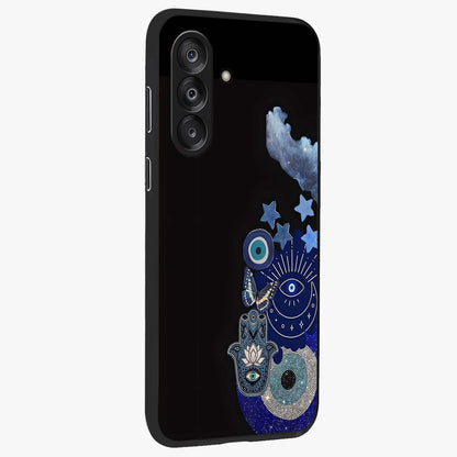 Galactic Charm Cluster Glass Case upright view showcasing glowing cosmic charm artwork with magical celestial style.