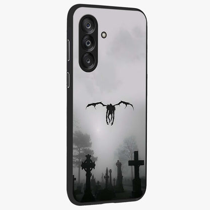 Graveyard Shadow Descent Glass Case upright view showcasing haunting graveyard artwork with dramatic dark theme.