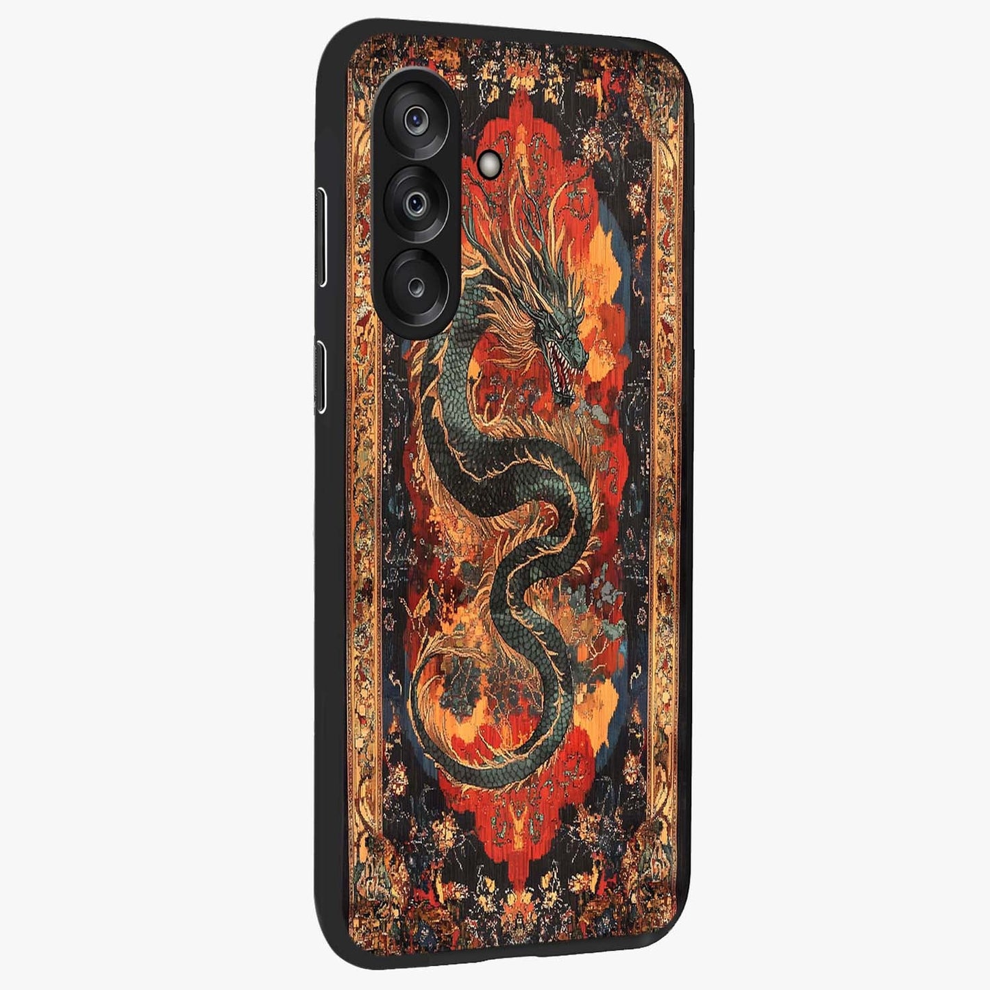 Inferno Dragon Soul Glass Case upright view showcasing intense dragon artwork with fantasy fire theme.