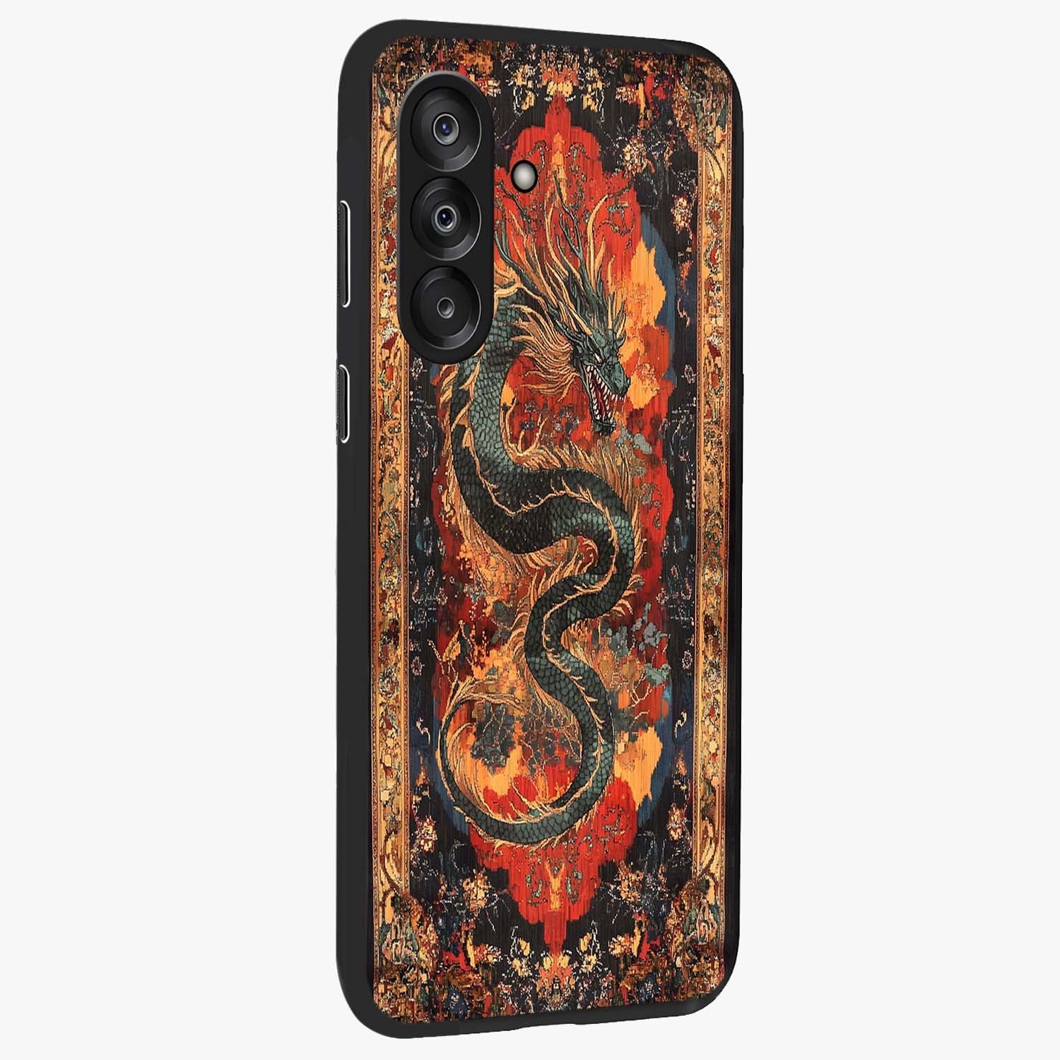 Inferno Dragon Soul Glass Case upright view showcasing intense dragon artwork with fantasy fire theme.