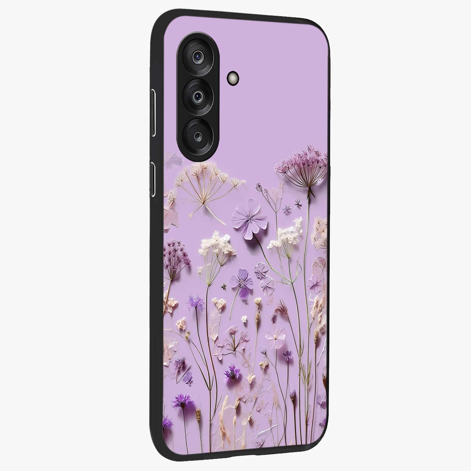 Lavender Blossom Dream Glass Case upright view showcasing delicate lavender blossom artwork with peaceful floral theme.