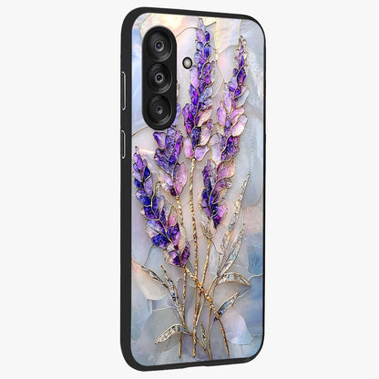 Lavender Dream Glow Glass Case upright view showcasing radiant lavender glow artwork with calming dreamy theme.