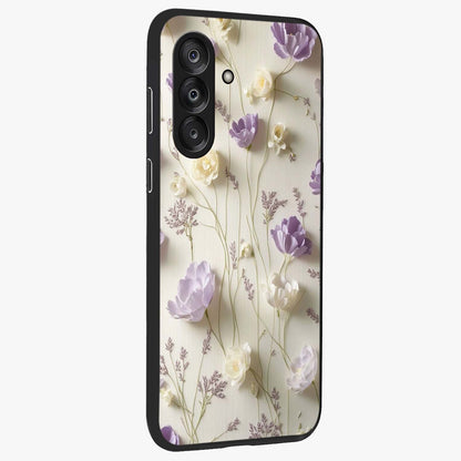 Lilac Breeze Harmony Glass Case upright view showcasing delicate lilac artwork with peaceful floral theme.