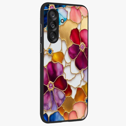 Marble Flower Pattern Glass Case upright view showcasing decorative marble flower artwork with refined style.