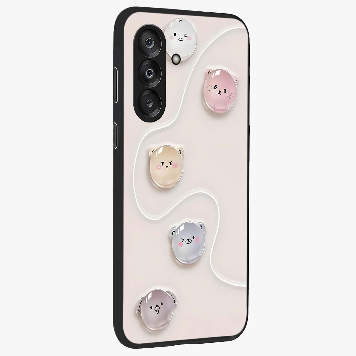 Puffy Face Parade Glass Case upright view showcasing adorable character artwork with cheerful animated theme.