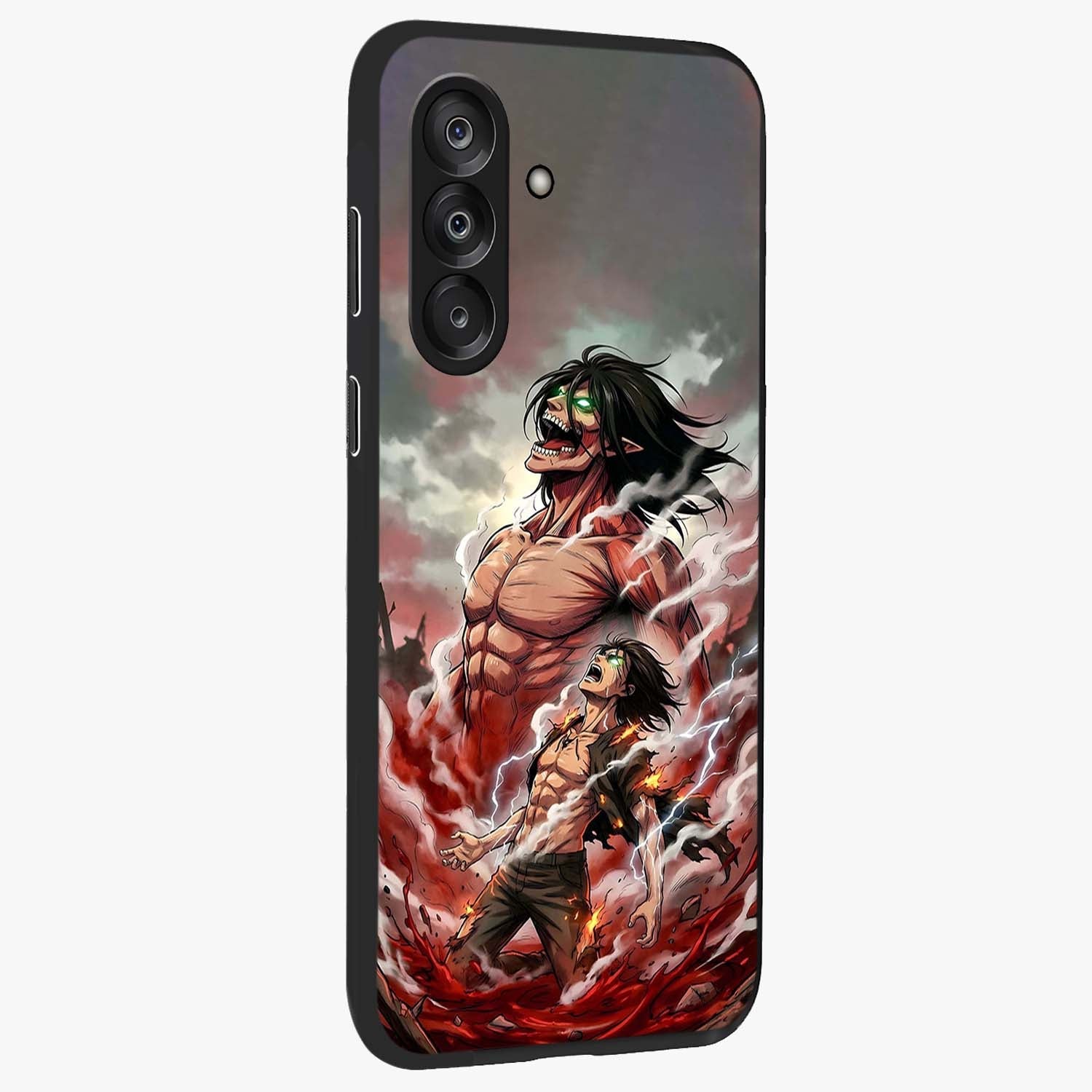 Titan Awakening Fury Glass Case upright view showcasing intense titan artwork with epic fantasy theme.